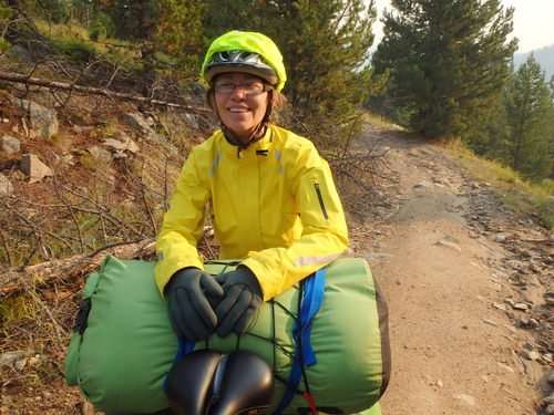 GDMBR: Terry Struck, Tandem Bicycle Pusher. The stoker was in good spirits.